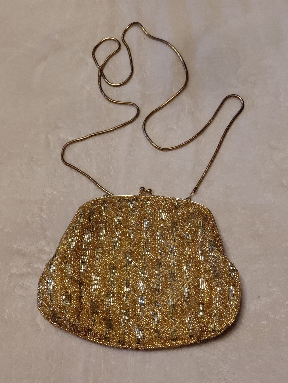 Vintage Gold Beaded Evening Clutch - Elegant Women's Shoulder Bag.